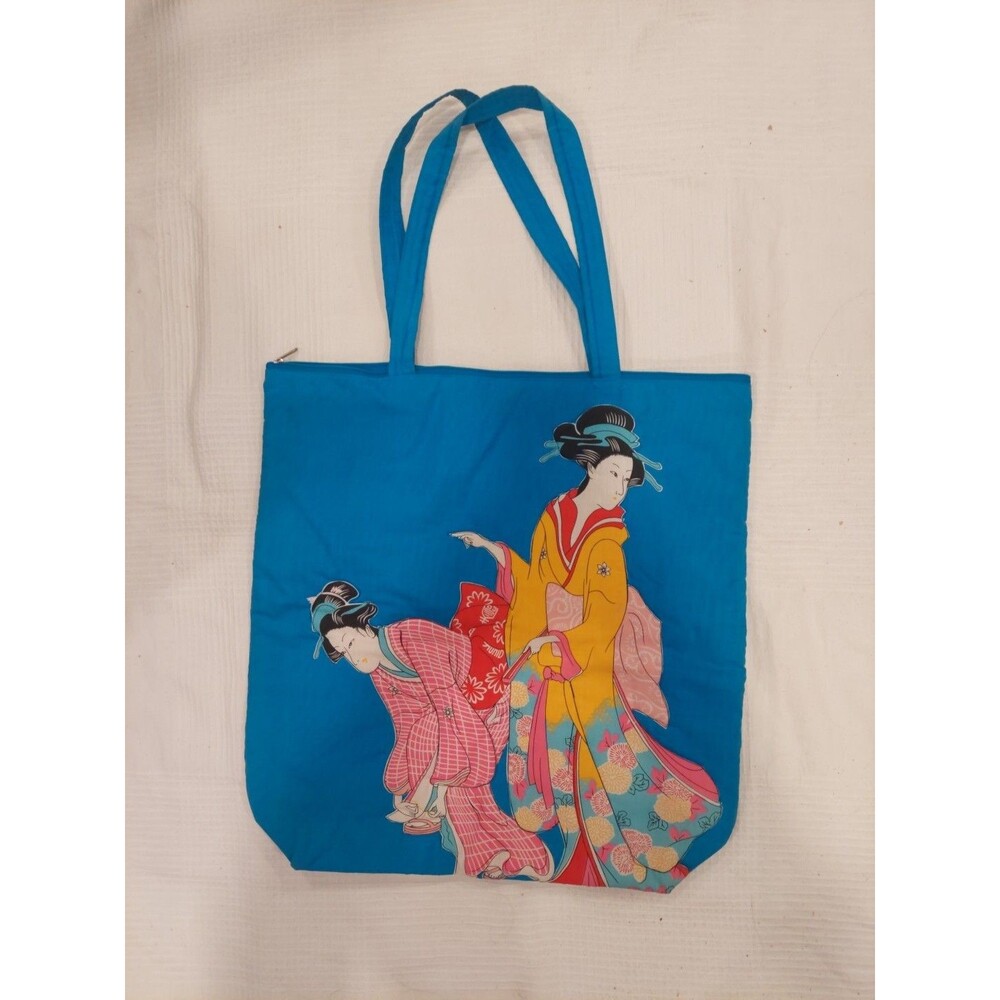 Large Geisha Oriental Japanese Theme Blue Tote Bag